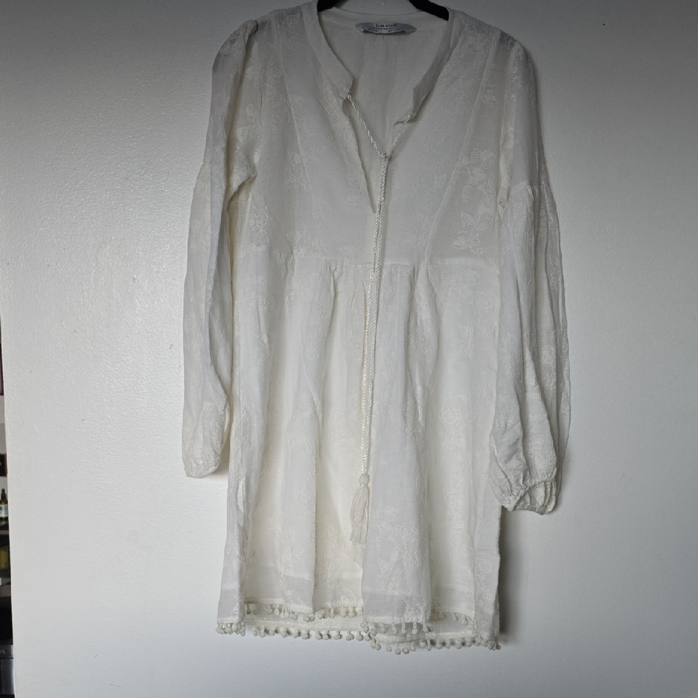 White Long-Sleeve Tunic with Tassels
